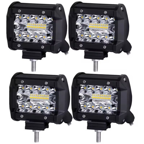 Conjunto de 4 Faróis de Trabalho LED de 4 Polegadas e 60 W com Três Fileiras para Caminhão, , ATV e UTV