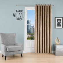 (Beige- Velvet Curtains) Velvet Curtain Ring Top Luxury Home Decor 1 Panel
