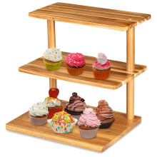 Présentoir à Cupcakes à 3 Niveaux, Plateaux de Service en Bois pour Buffet de Fête, Plateau en Bois pour Charcuterie, Plateau à Fromages