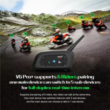 EJEAS V6 PRO+ med EUC för Utomhuscykling, Motorcykelhjälm, , Walkie-Talkie, 6 Föraravstånd, 800 M Vattentät.