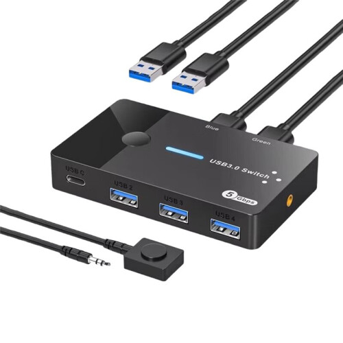 USB3.0  2 in 4 Out KVM  Laptop Host Sharing USB3.0 to Type-C Device Shared Mouse Keyboard and Printer