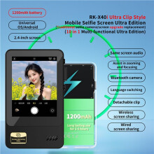 Wireless Phone Magnetic Monitor Screens Device Phone Vlog Video Recording Screen Phone Rear Camera Selfie Black