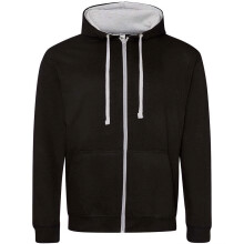 (XL, Jet Black/Heather Grey) Awdis Mens Varsity Heather Full Zip Hoodie