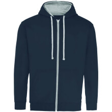 (XL, New French Navy/Heather Grey) Awdis Mens Varsity Heather Full Zip Hoodie