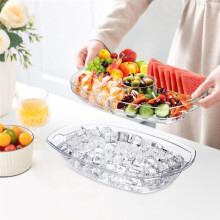 Chilled Serving Platters,Chilled Veggie Tray with Lid,Ice Serving Platters and Trays Cold Travel,Fruit Ice Serving Tray