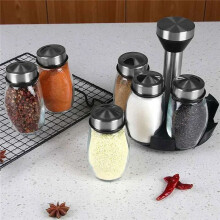 NEW Single Bottle Glass Jar and Spice Jar Set Rack Glass Seasoning Sugar Pepper Bottles Salt Shakers Holder Storage Rack