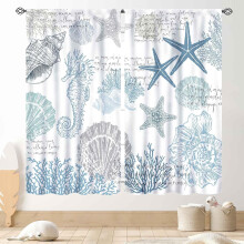 Nautical Starfish Curtains Blue Coral Rod Pocket 2 Panels