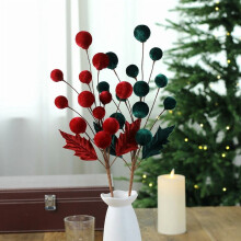 Christmas Velvet Ball Ornament with Branches Blue 12 pcs