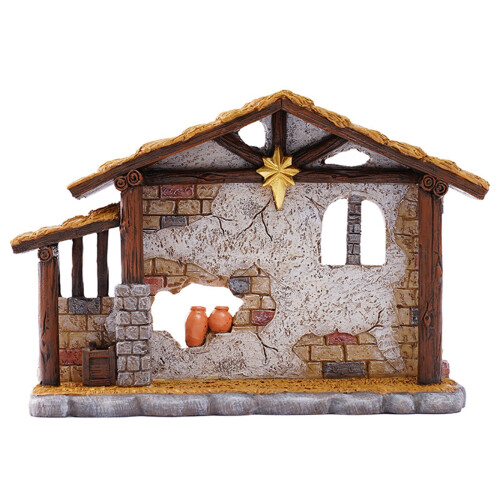 Hand-painted resin Christmas nativity stable with manger 1