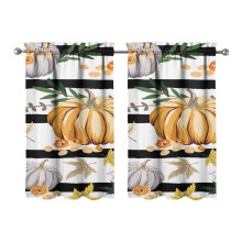 Pumpkin Pattern Tier Curtains 2 Pack Fall Leaves Design