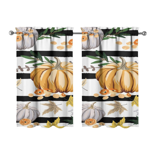 Pumpkin Pattern Tier Curtains 2 Pack Fall Leaves Design