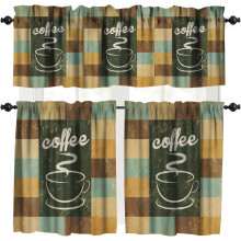 Coffee Curtains Valance Set Vintage Poster Design 3 Piece