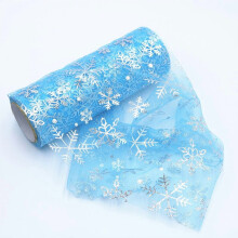Glitter Silver Snowflake Lace Fabric 10 Yards 59 Inch Blue