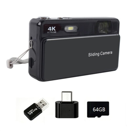 Câmera Digital M15 4K Slide com Tela IPS de 2,8 Polegadas, Foco Automático, Zoom de 16x e 64GB de Armazenamento