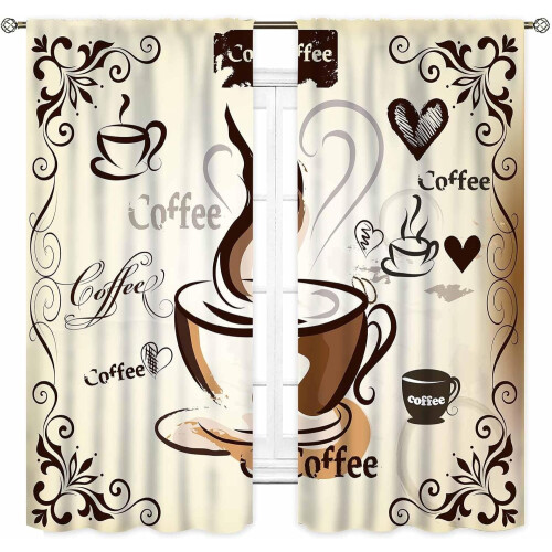 Rustic Coffee Kitchen Curtains Brown Blackout 42x63 Inch 1