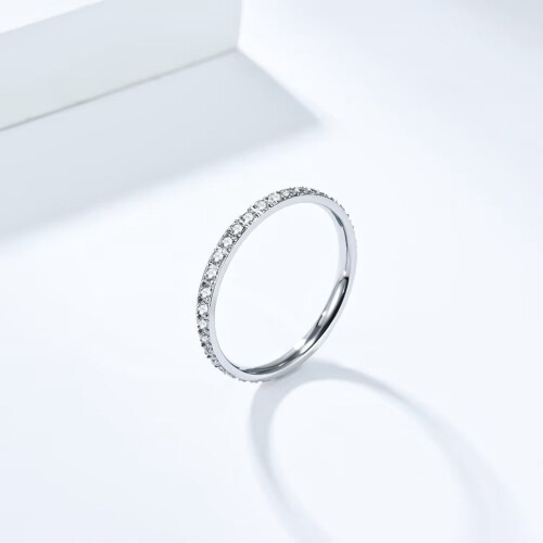 Stainless Steel Zirconia Wedding Ring Silver Size 6 2