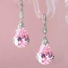 925 Silver Drop Earrings with Cubic Zirconia, Pink, 1 Pair