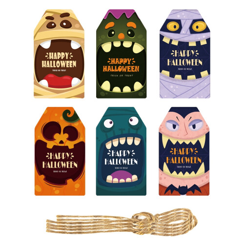 Halloween Paper Tags with String 60 Pcs