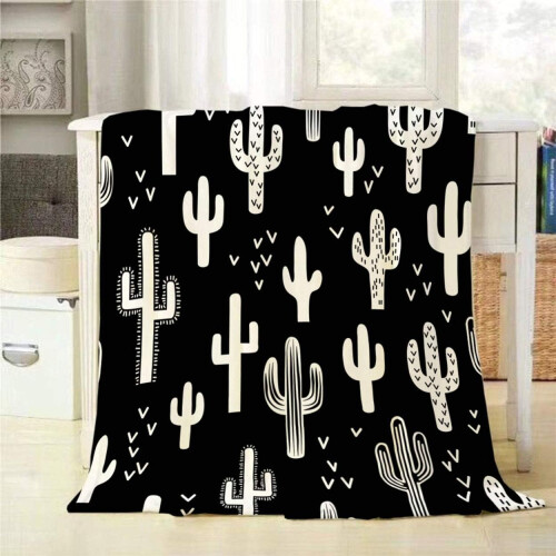 Western Cactus Throw Blanket Black White 40x50 inch Soft