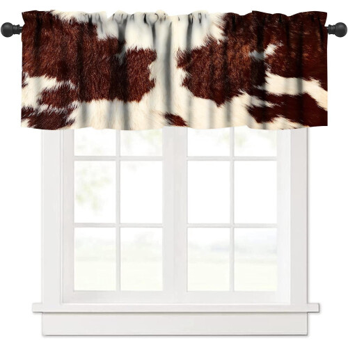 Cowhide Animal Kitchen Valance Vintage Brown White Print