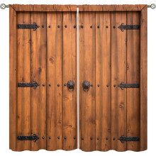 Rustic Barn Door Curtains Brown Wood Farmhouse Style 42x63