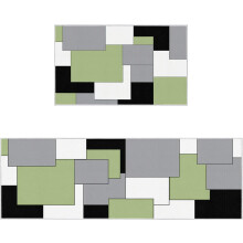 Teal Gray Kitchen Rugs Set of 2 Modern Geometric 18x30 in