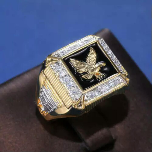 Flying Eagle Ring Yellow Gold Plated Men's Band with 2