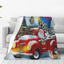 Red Truck Santa Christmas Tree Dog Snow Throw Blanket Soft