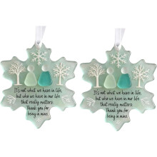 Snowflake Sea Glass Friendship Ornament - Green Heart