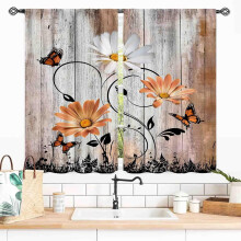 Daisy Curtains Orange White Farmhouse Floral 2 Panels 55x39