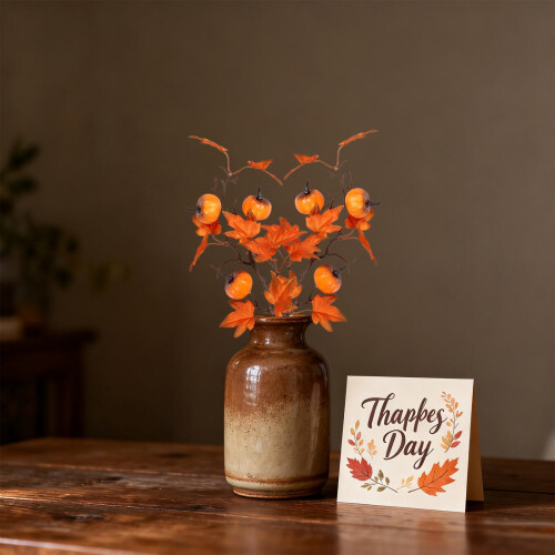 Artificial Pumpkin Branch with Berries and Maple Leaves 10 1