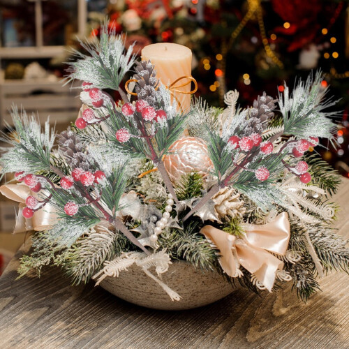 Red Berry and Pine Artificial Holly Stems 12 inch 1