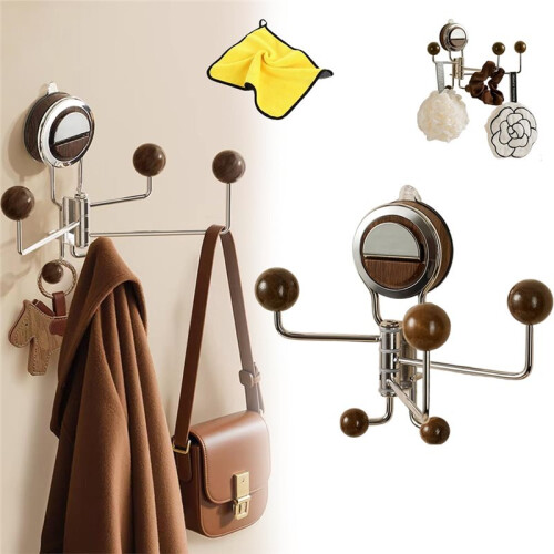 No-Drill Rotating Suction Hooks - Strong Hold, Easy Wall Installatio, Wall Mounted Adjustable with 5 Hooks for Bathroom 1