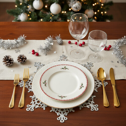 Round Snowflake Placemats Washable Heat Resistant 4 Pack 1