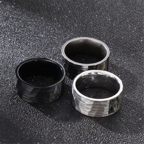 Stainless Steel Abalone Shell Ring Vintage Hammered Pattern 2