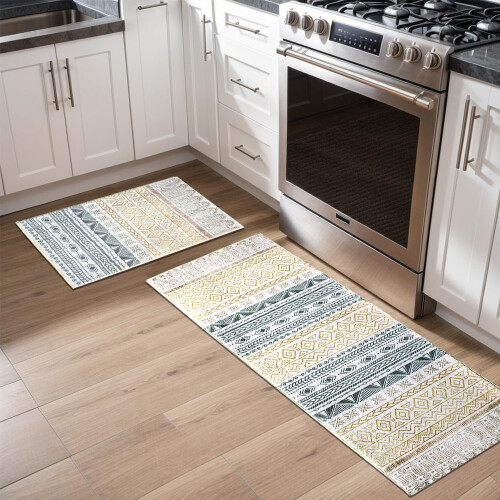 Beige Kitchen Rug Set Non-Slip Washable 2-Piece 2