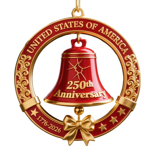 Red US 250th Anniversary Clock Pendant Acrylic Ornament 2