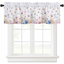 Light Pink Blue Floral Valance Curtain with Butterfly