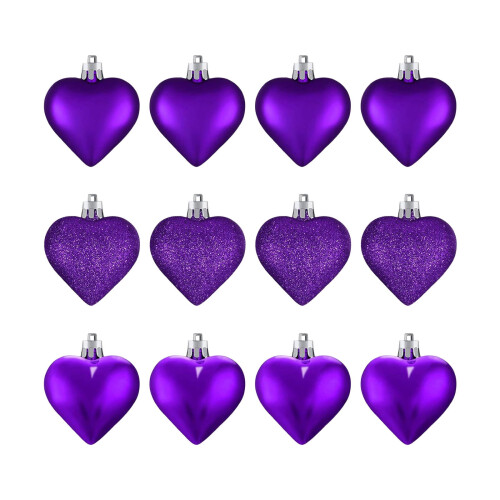 Heart-Shaped Ornaments Red Pink Silver Glitter 12 Pcs 1