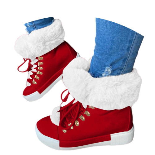 Women's Snow Boots Red Square Toe Slip-On Size 6.5 2