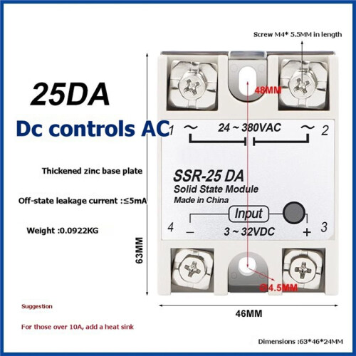 1 Pcs Single-Phase Solid-State Relay SSR-40DA/25DA  Control for AC Single-Phase Non-Contact SSR-40DA 1