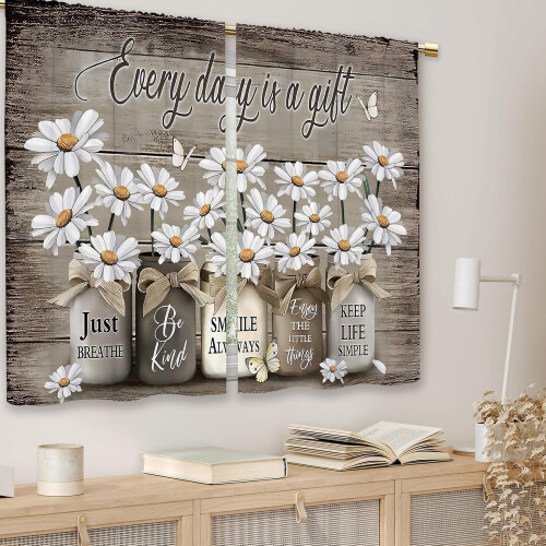Farmhouse Floral Kitchen Curtains Daisy Rustic Vintage 2