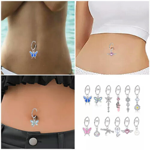 Stainless Steel Glitter Belly Button Ring CZ 7 1