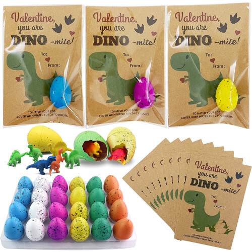 Dinosaur Valentine Cards Egg Hatching Theme 24-Pack 1