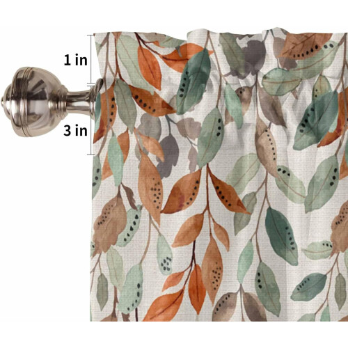 Eucalyptus Leaf Kitchen Curtains Set Orange Green 3-Pc 2