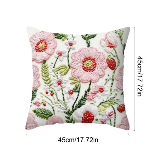 Housse de coussin brodée à motif floral en lin 45x45cm 1