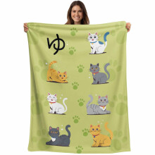 Cat Cartoon Flannel Fleece Throw Blanket 40x60in Sage Green