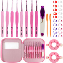 Crochet Hooks Set Pink Gradient Aluminum 34PCS 2.5-6.0mm