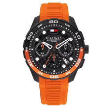 Tommy Hilfiger Men's TH-Regatta Chronograph Watch 1792234 Black Dial Orange Silicone Strap