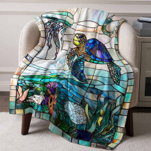 Plaid en flanelle polaire 152 x 203 cm, motif océan
